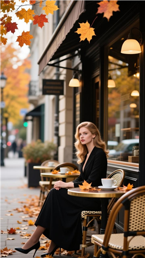 秋季街头咖啡厅街拍美女摄影图片